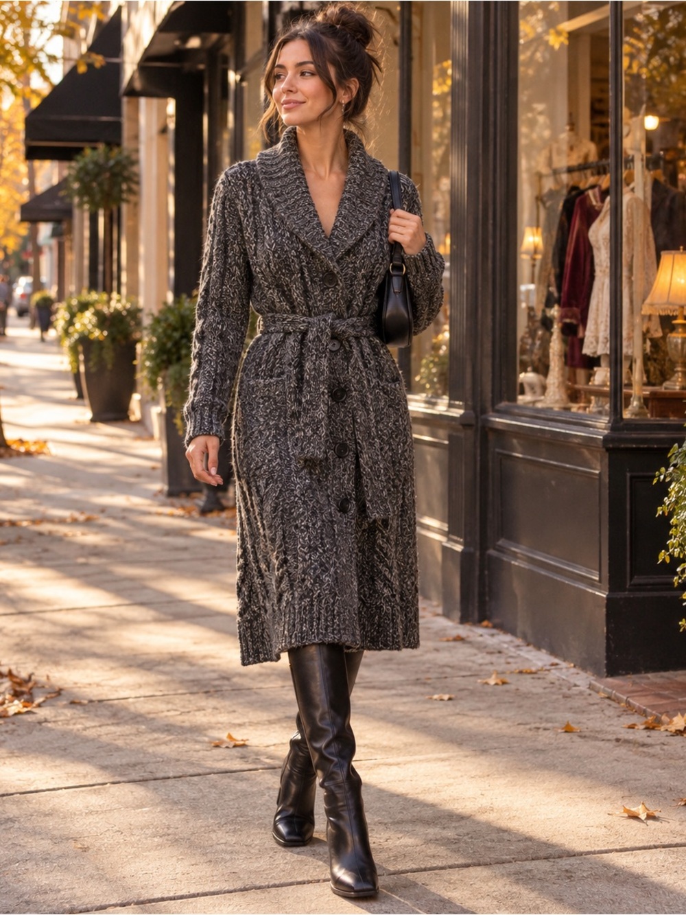 Juicy Couture Y2K Wool Cashmere Belted Cable Knit Long Cardigan S